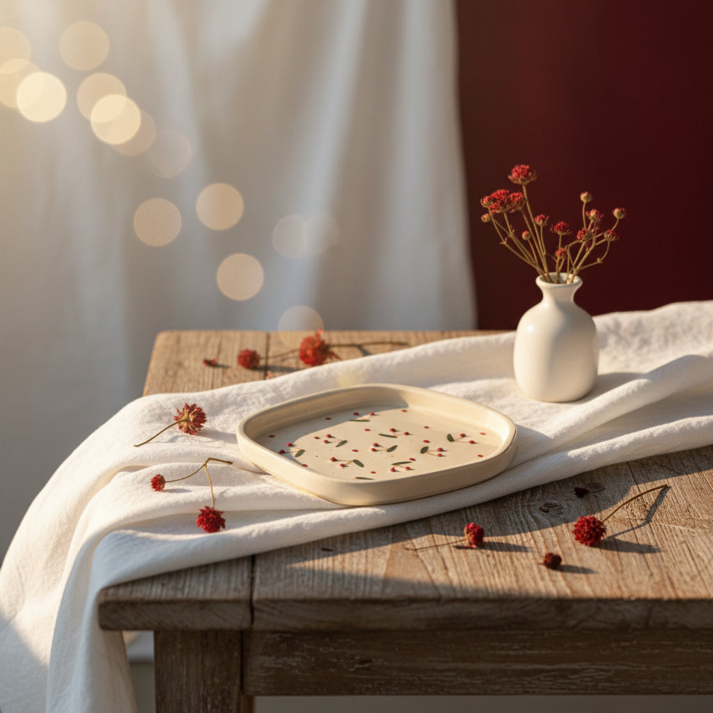 Cherry & Heart Embossed Ceramic Cookie Plates ๐๐ค (Set of 1)