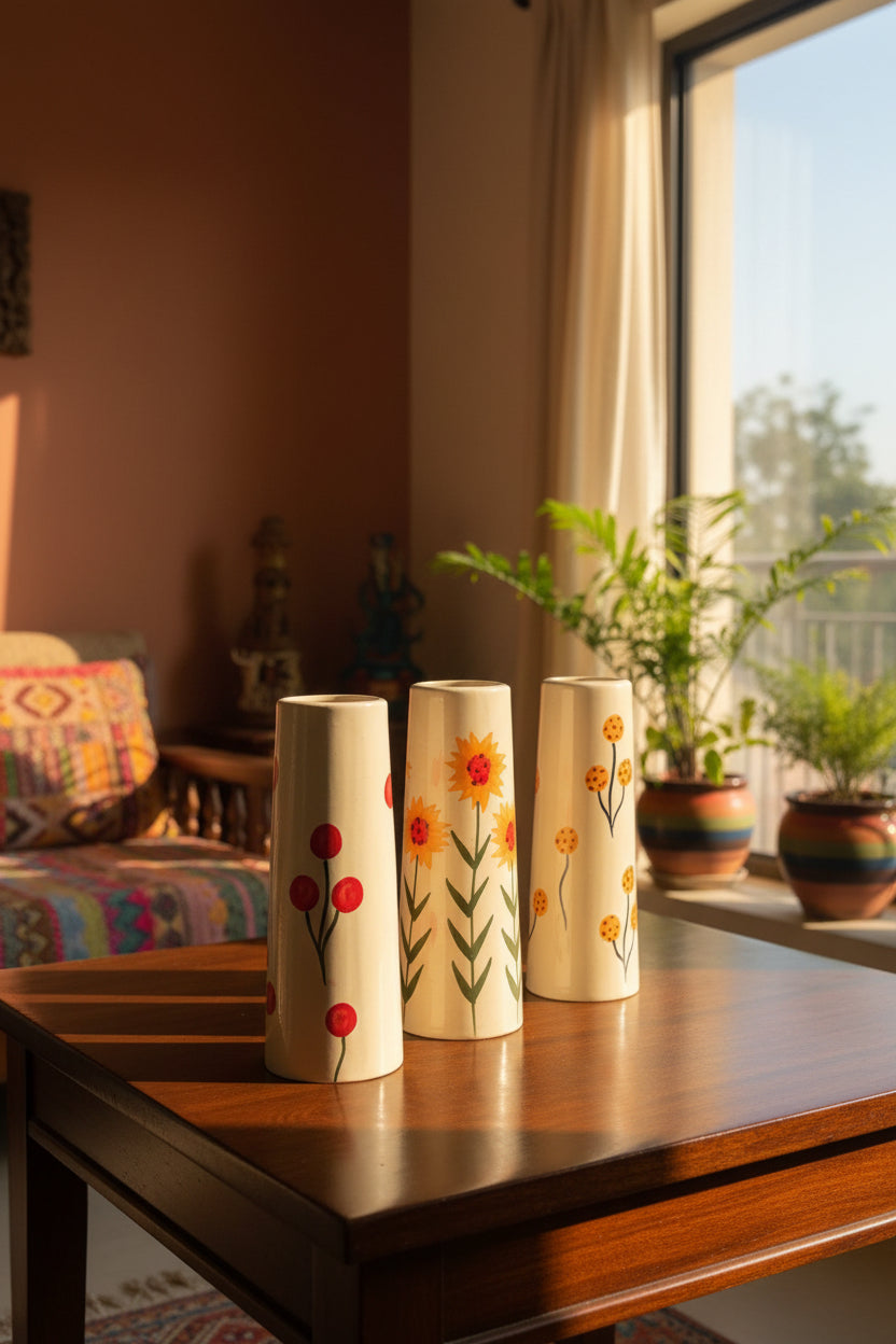 Cherry bloom , Sunflower and daisy stem vases