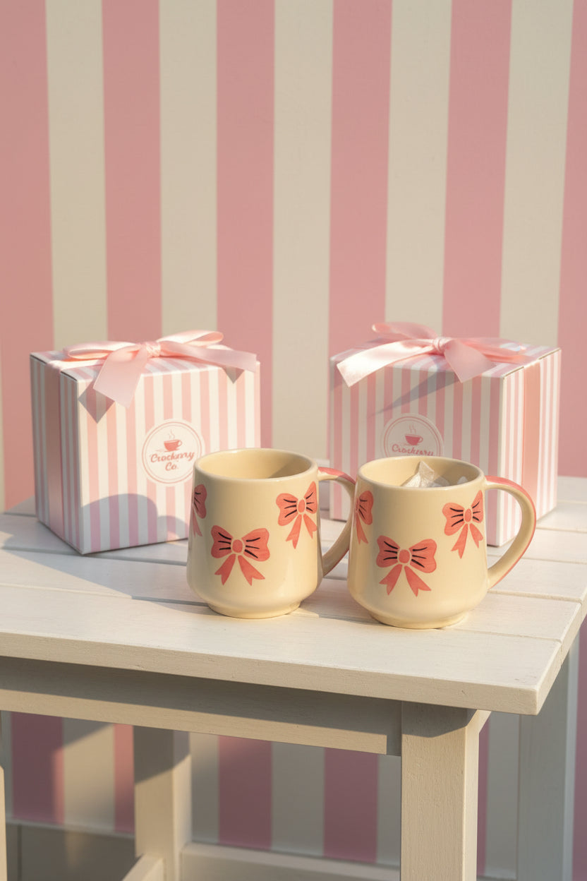 Pink bow mugs