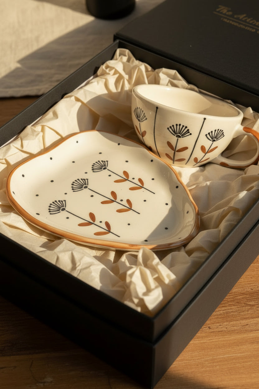 Ivory Bloom Hand-Painted Cup & Saucer Set