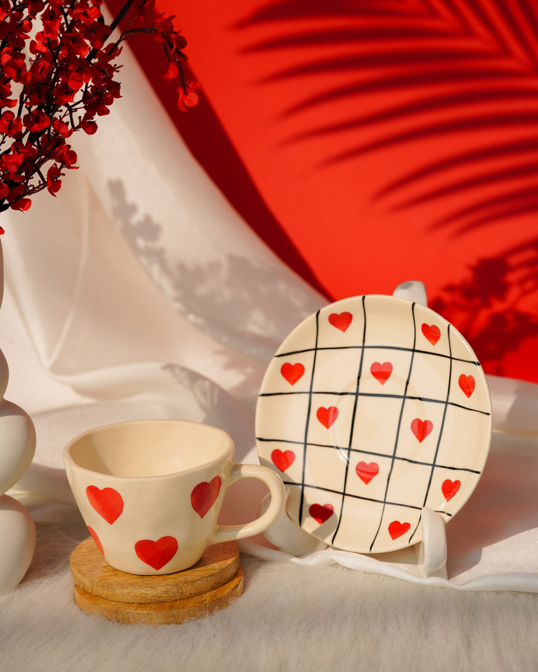 My Crockery Shop Handcrafted Ceramic Cup & Saucer Set – Love Grid Collection