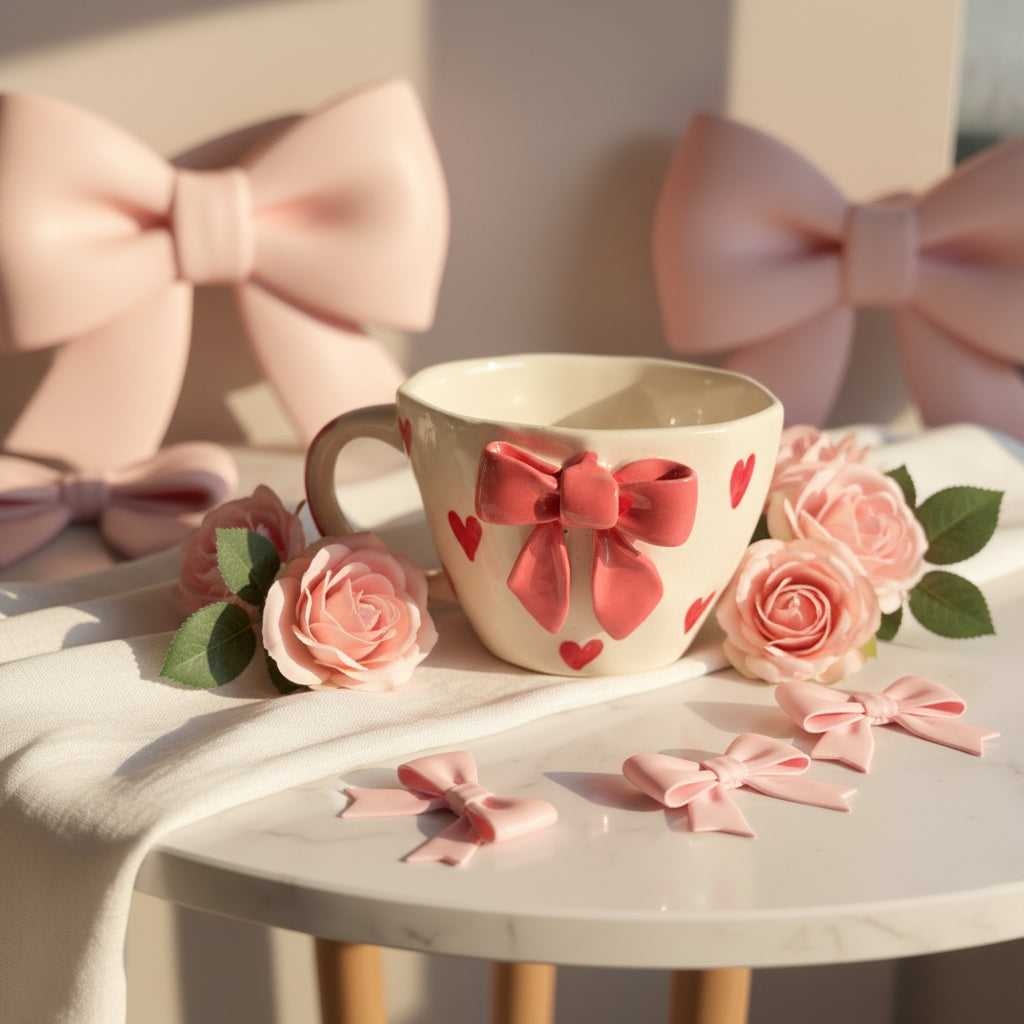 Blush Bow Heart Mug β 220 mL ππ
( set of 1)