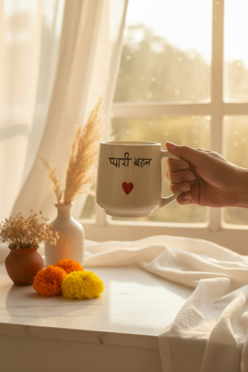 Rakhi Special "Pyaara Bhai" & "Pyaari Behan" Hand-Painted Ceramic Mug | 300 mL