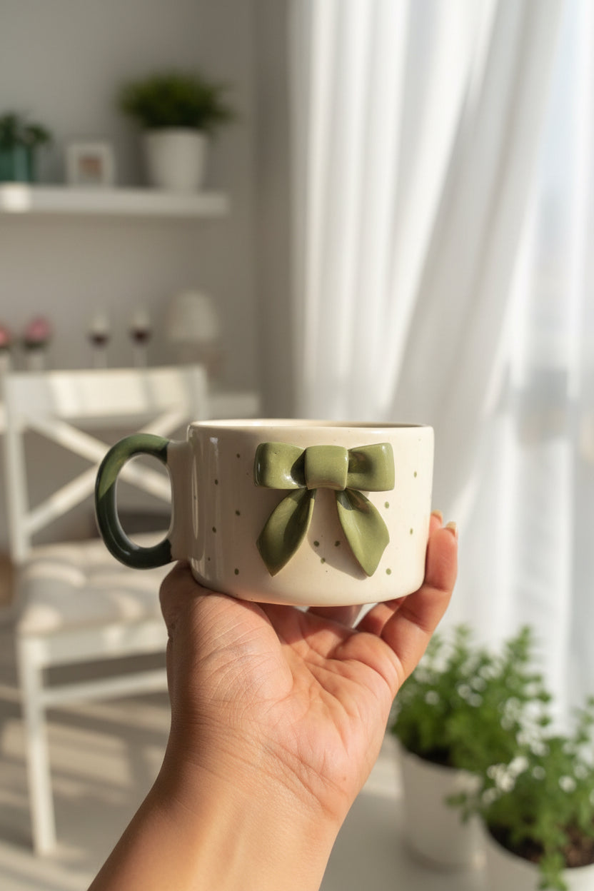 Blush and sage bow mug