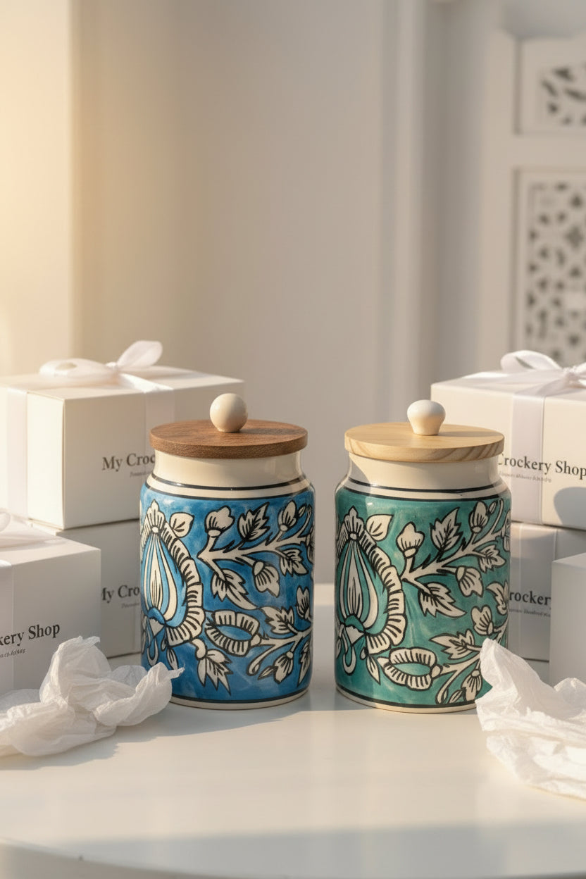 Mughal Heritage Handpainted Ceramic Jar – 950 mL
