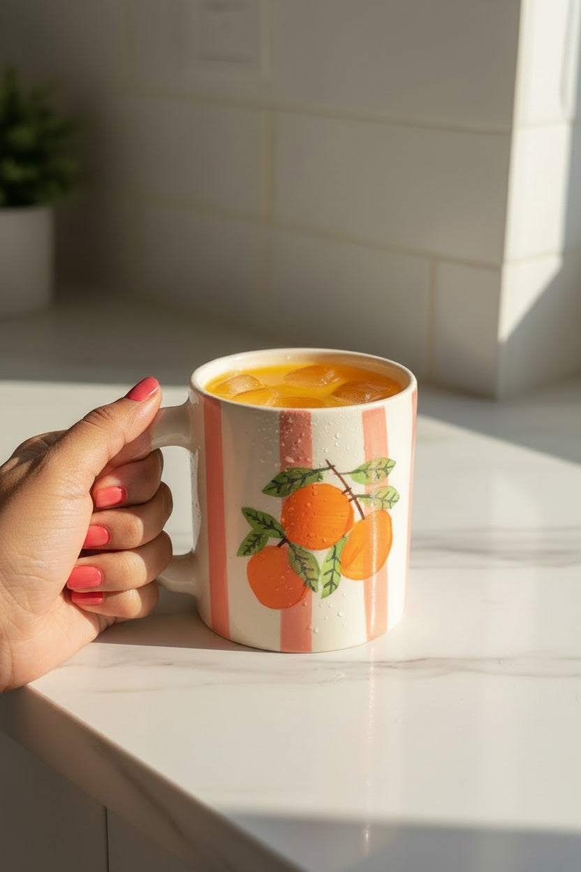 The "Orange Grove" Cream & Stripe Summer Mug