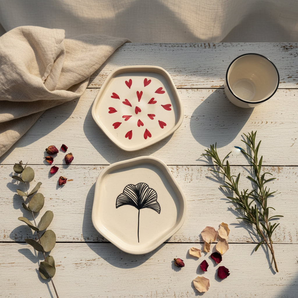 Heart & Floral Diamond Ceramic Dessert Plates â¤ď¸đ¸
(Set of 1)