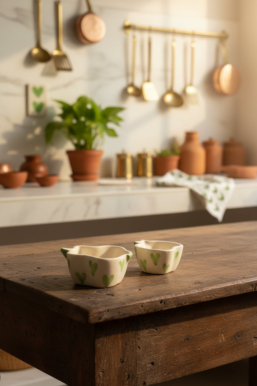 💚 Heart & Leaf Ceramic Dip Bowls ( Set of 1)