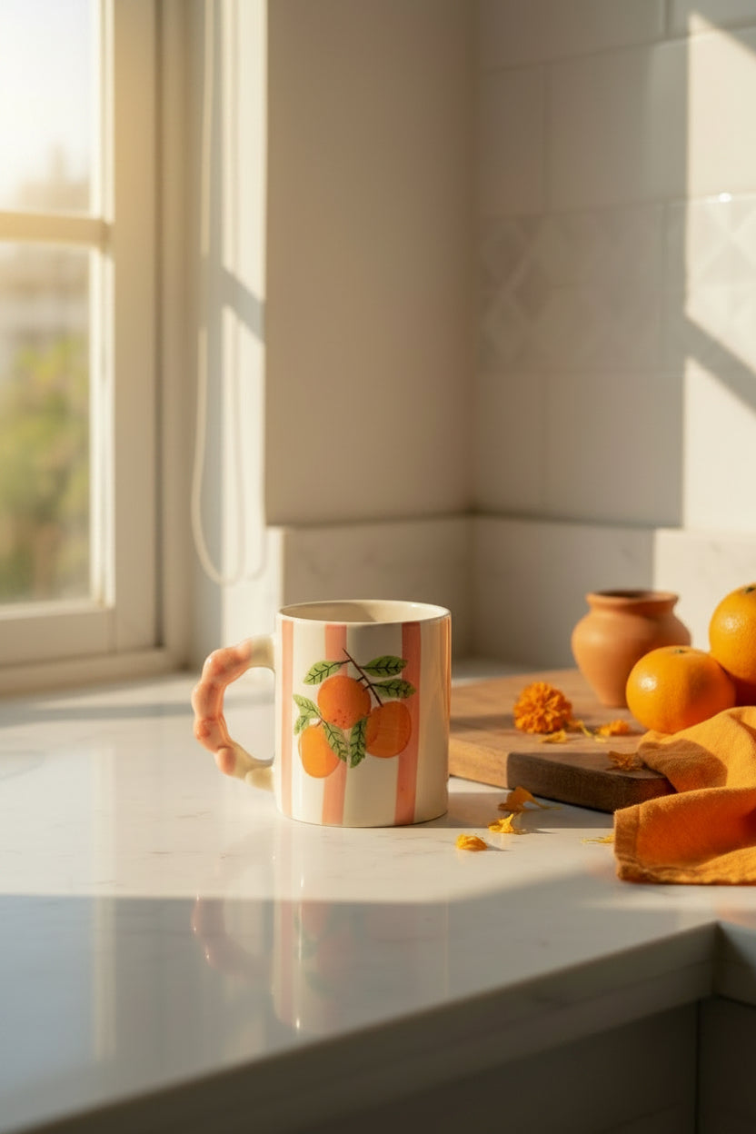 The "Orange Grove" Cream & Stripe Summer Mug