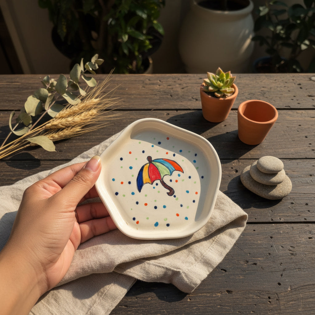 Cloud & Umbrella Mini Ceramic Cookie Plate – 4 Inch

(set of 1)