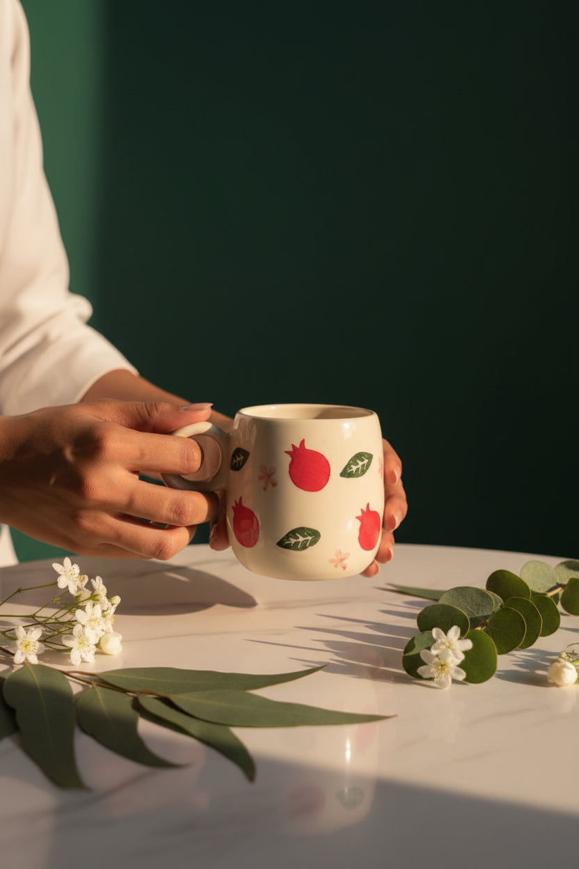 Pomegranate Bloom Mug – Hand-Painted Ceramic Mug
( set of 1)
