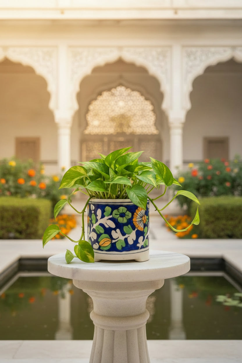 Mughal Hand-Painted Ceramic Planter | Handmade Floral Indoor Pot | 4 x 5 Inch | My Crockery Shop