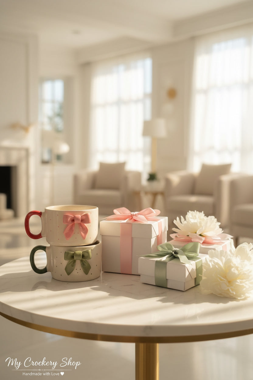 Blush and sage bow mug