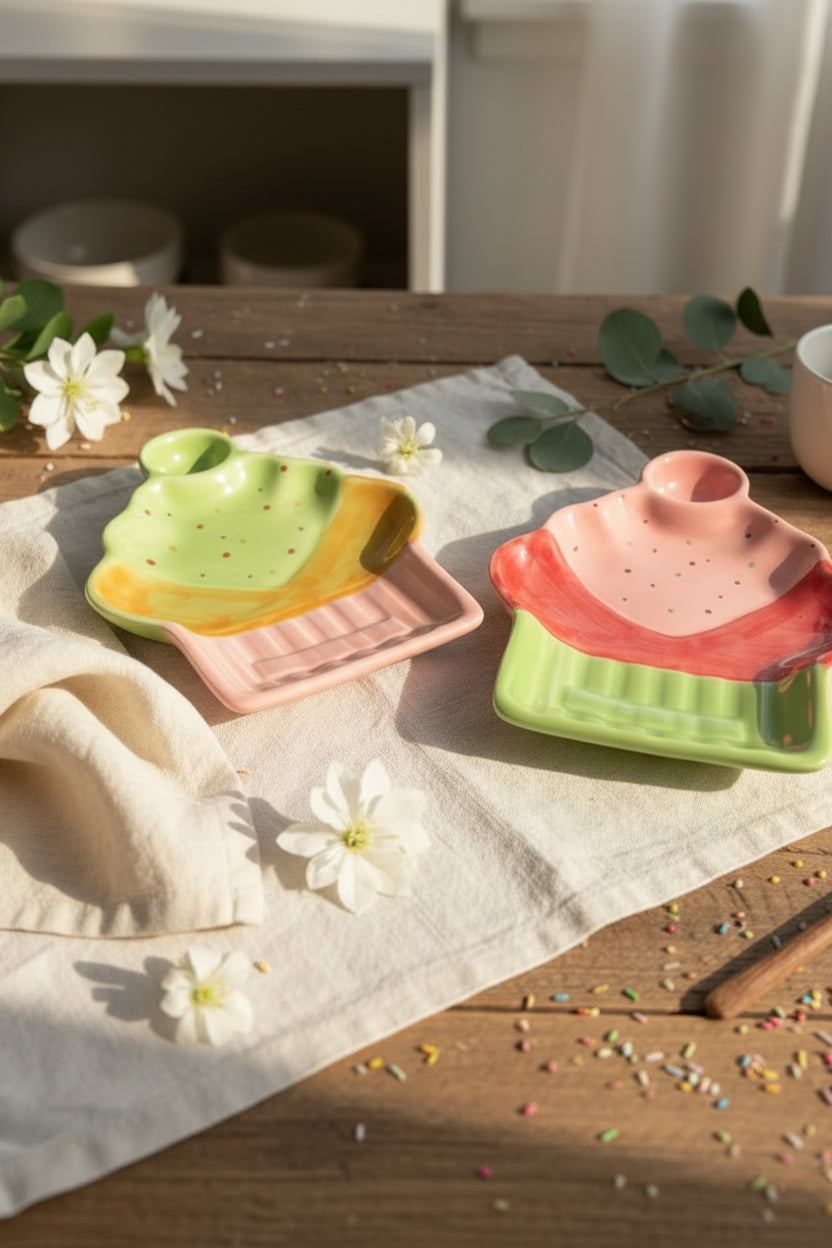 Handcrafted Muffin & Ice Cream Ceramic Serving Plate with Dip ( Set of one )