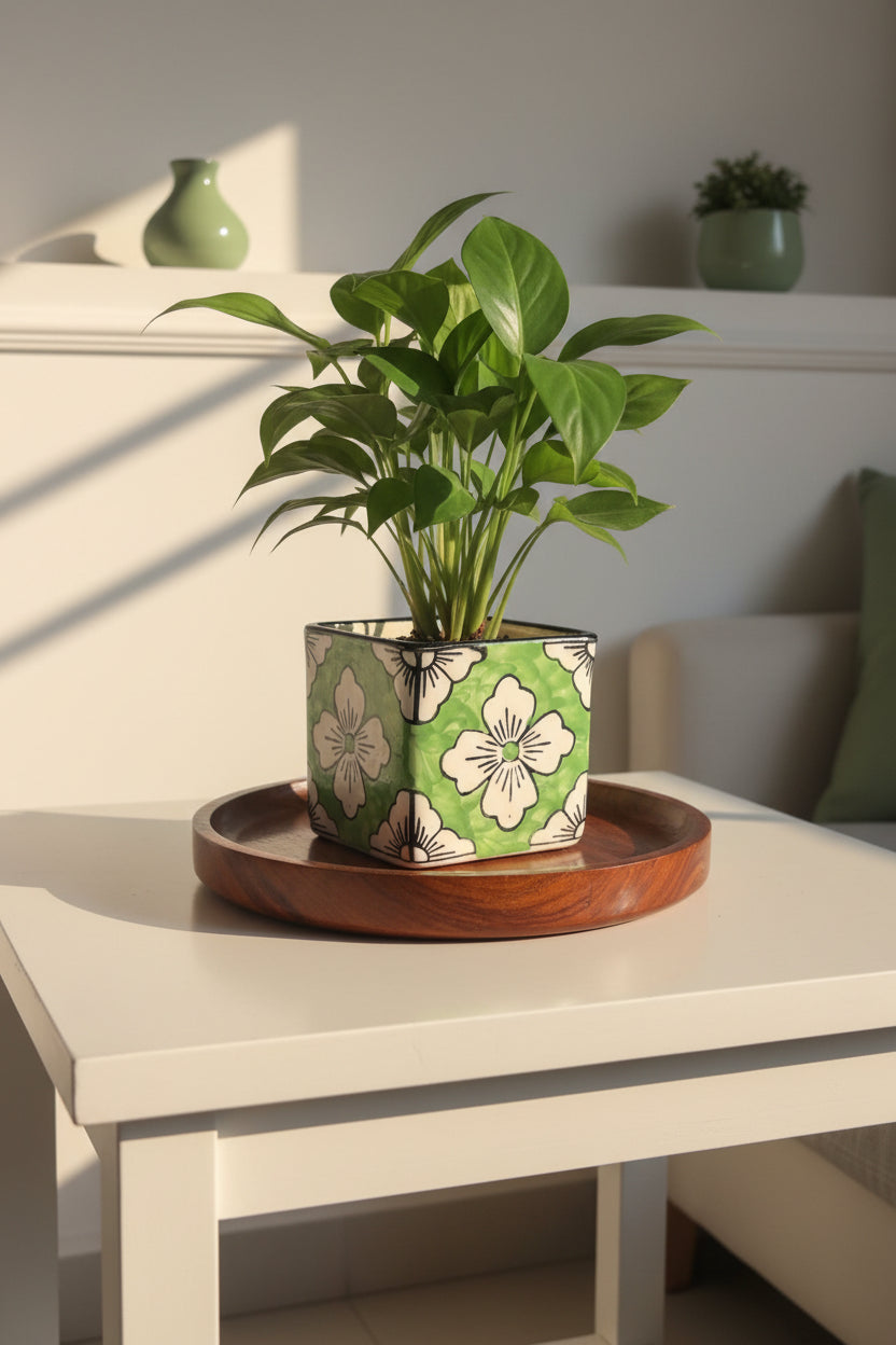 🌸 Rangoli Bloom Ceramic Planter (Set of 1)