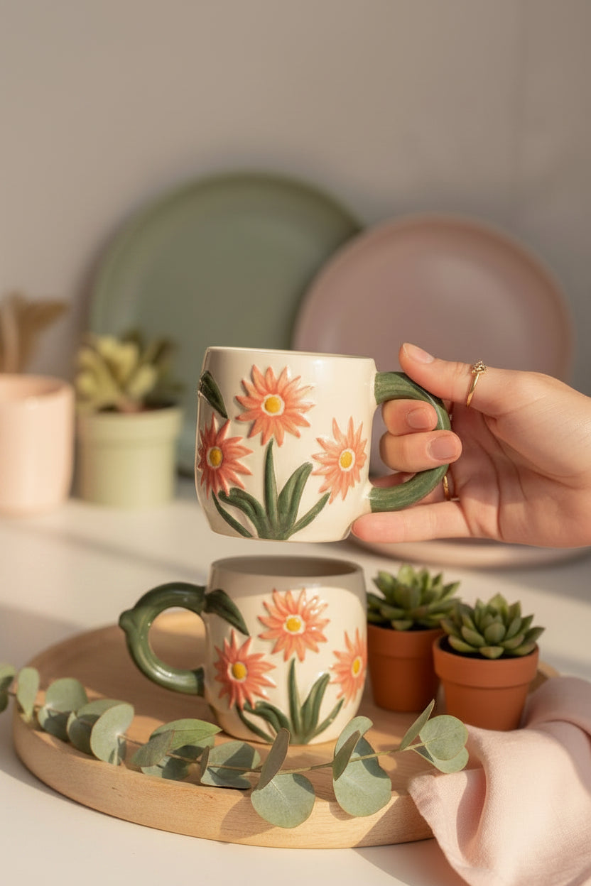 Blush Blossom Ceramic Mug ( Set of 1)