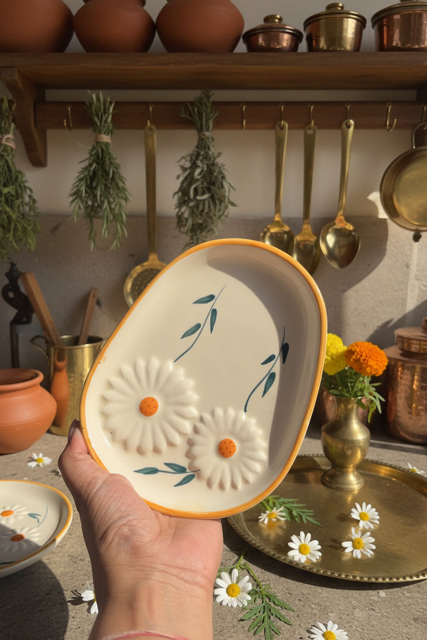 The "Blossom Ritual" Handcrafted Daisy Mug, Bowl & Plate Set