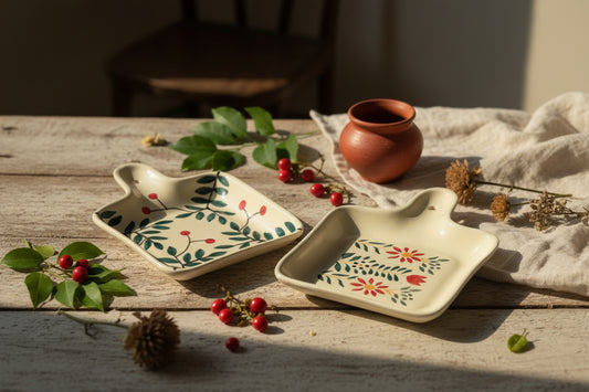 🌿 Hand-Painted Floral Pan Platter Collection