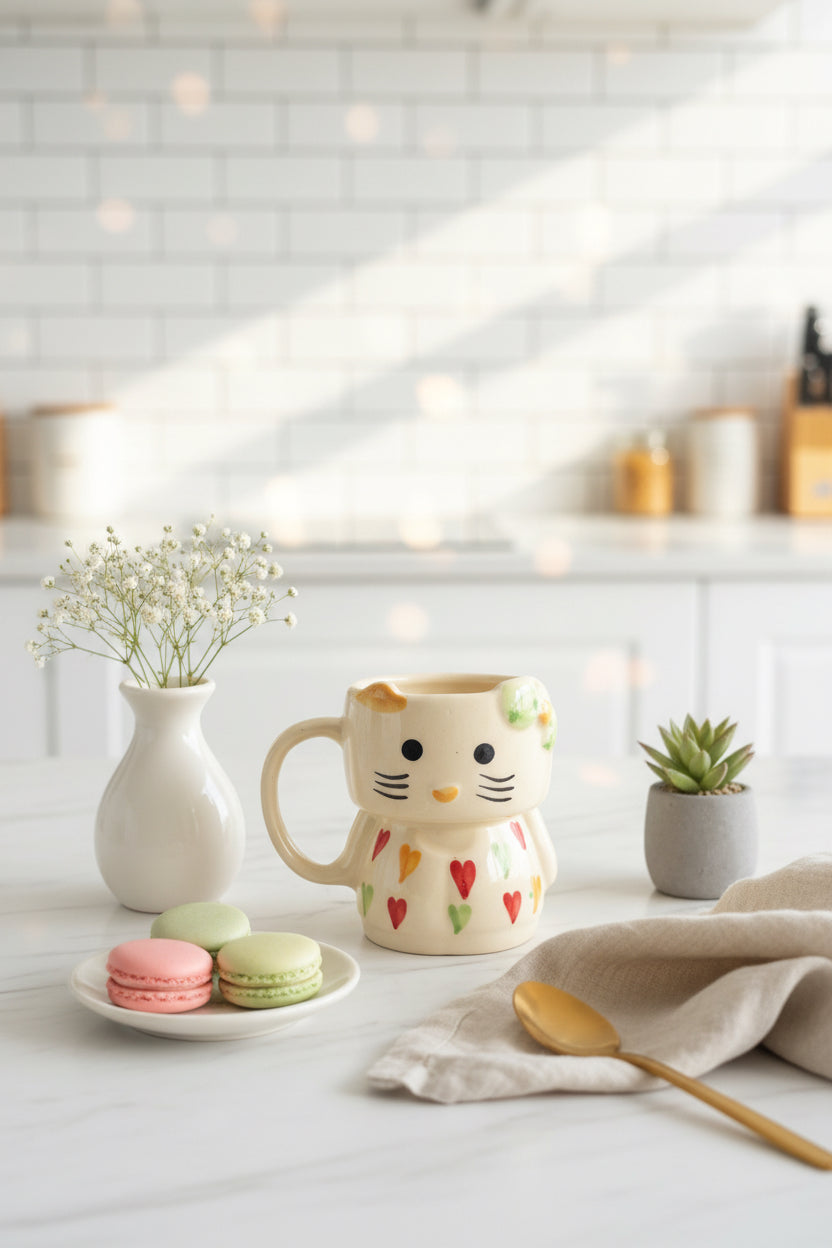 Handcrafted Kitten Stoneware Mug | 350 ml | Available in 3 Adorable Designs / Single pc