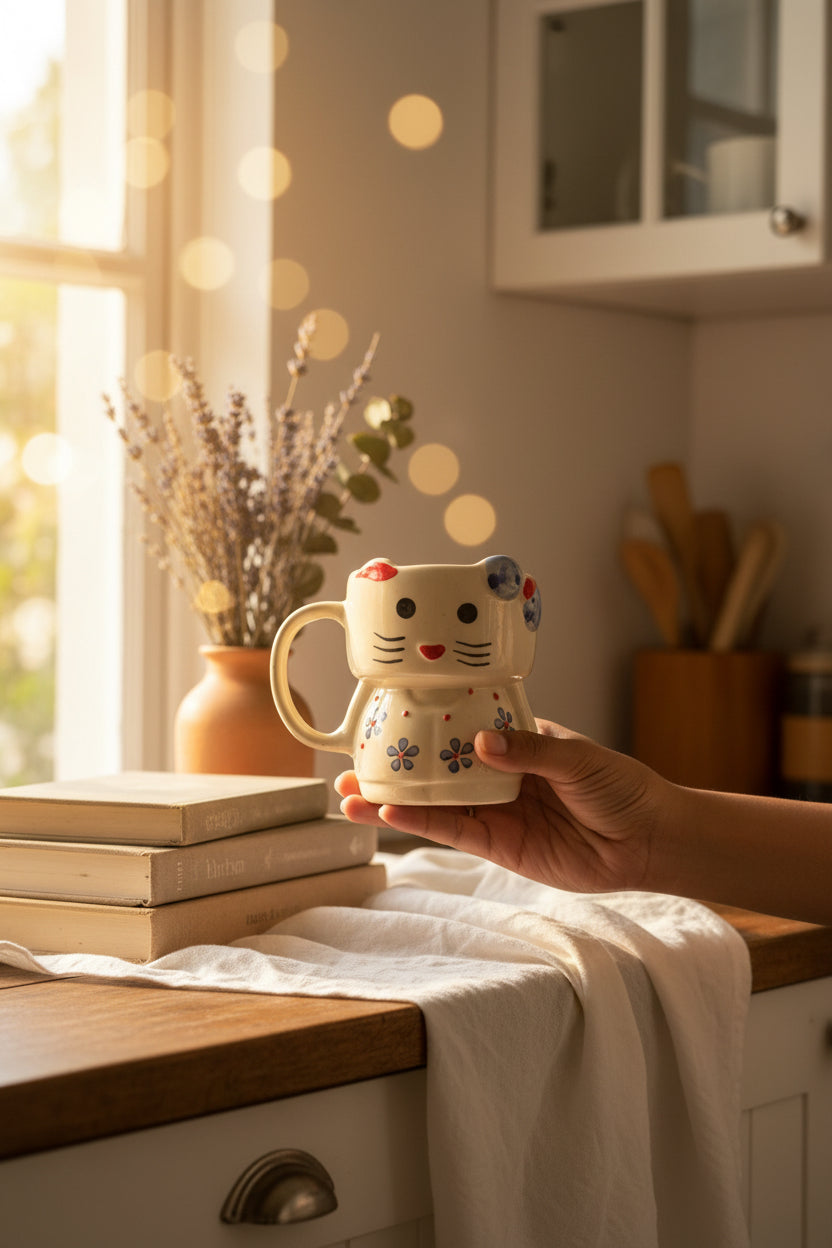 Handcrafted Kitten Stoneware Mug | 350 ml | Available in 3 Adorable Designs / Single pc