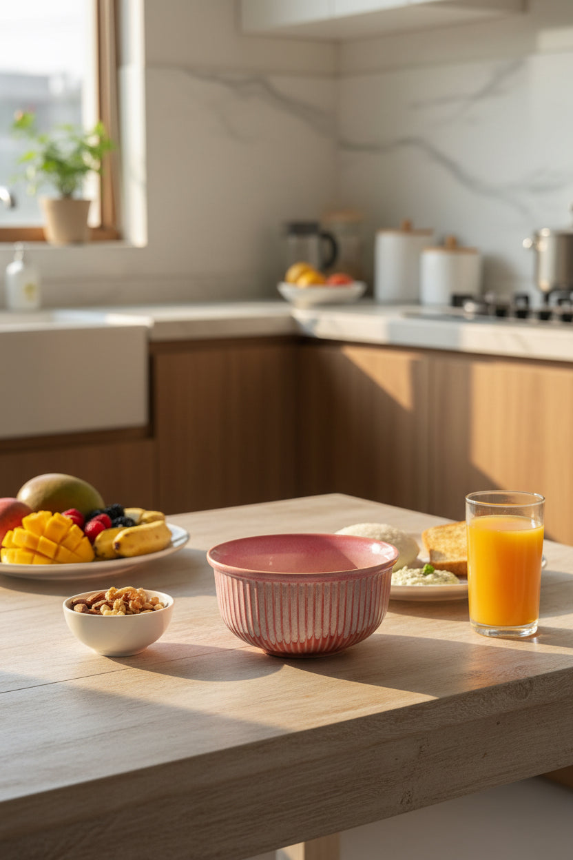 Blush and sage Stripe bowls capacity 600 mL