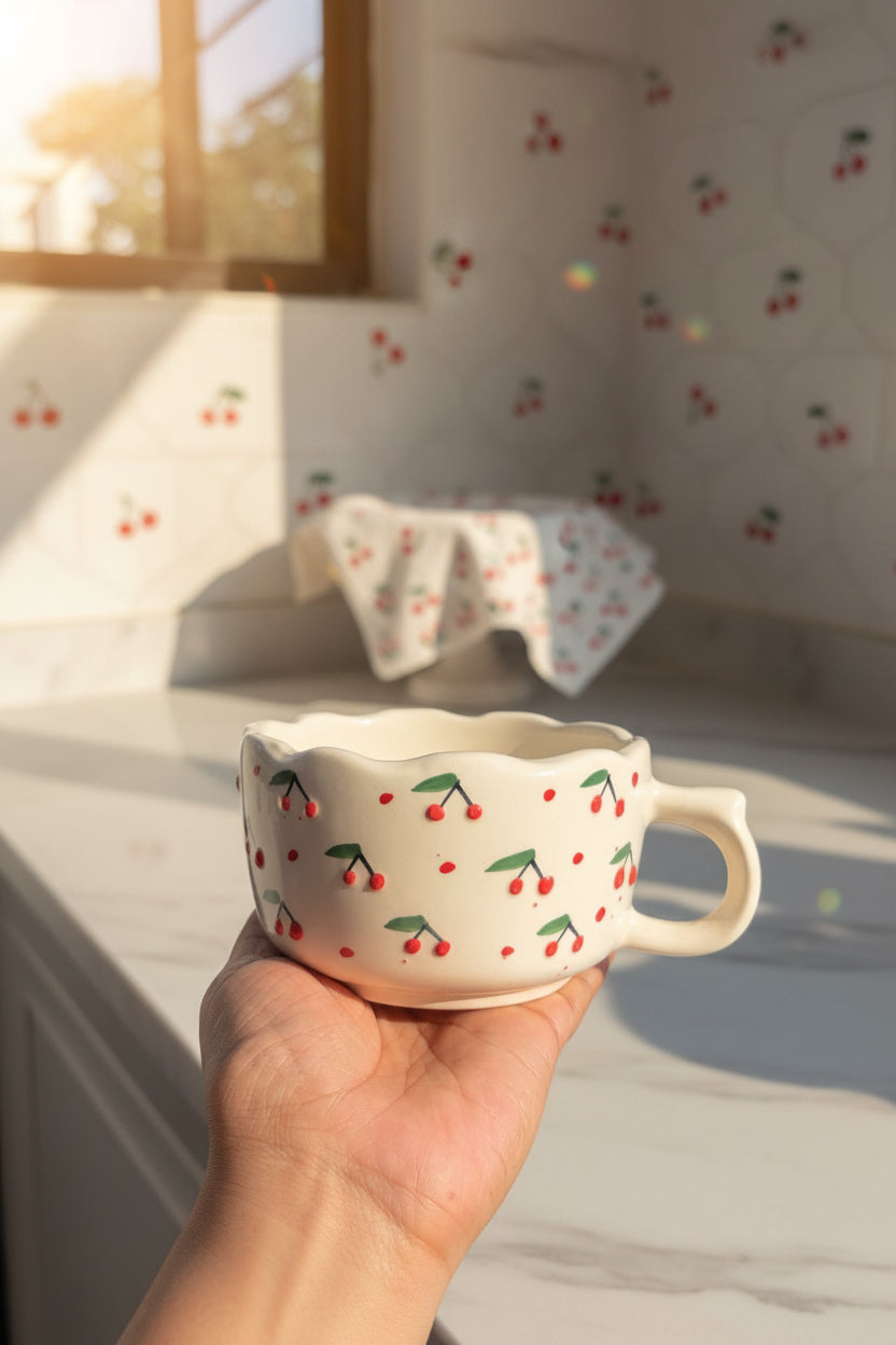 Cherry Blosoom cappuccino mug and dessert plate