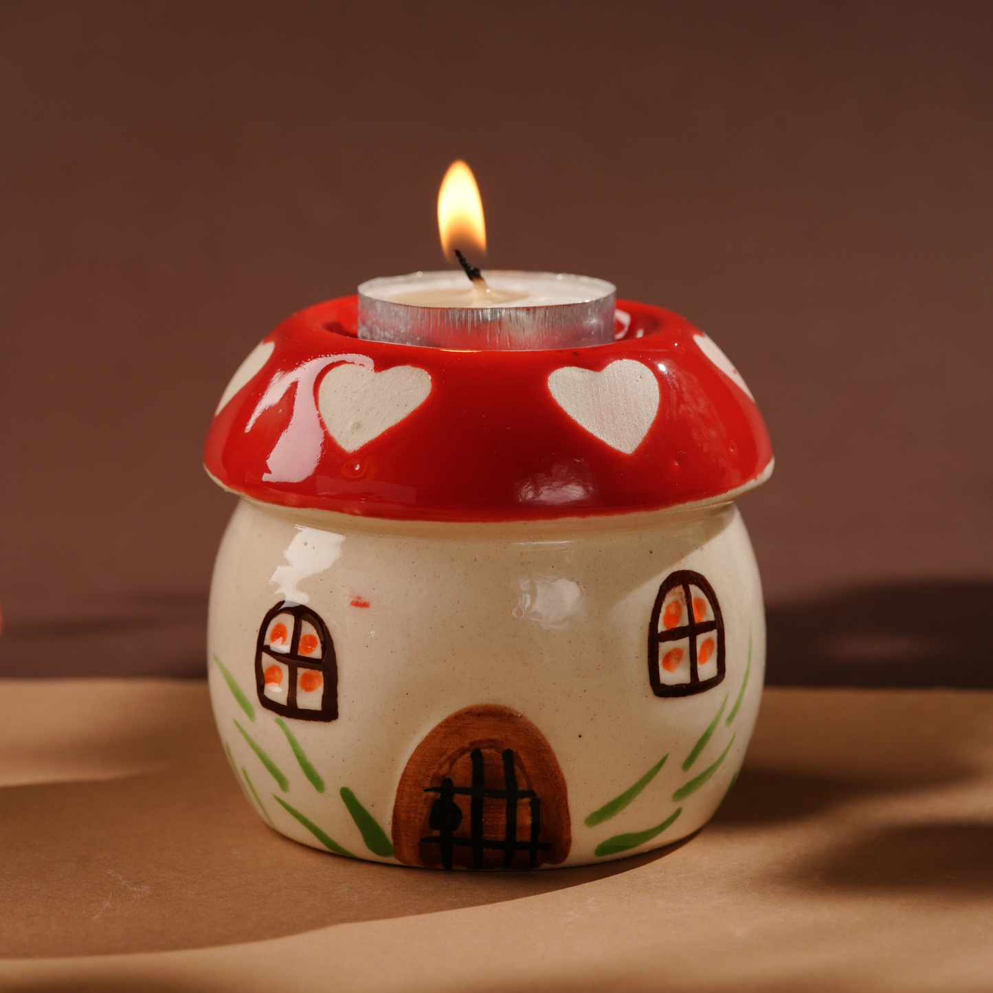 My Crockery Shop Handcrafted Glazed Ceramic Hut Candle Holder