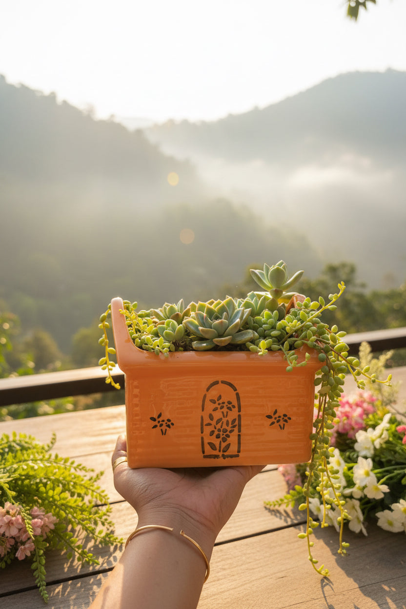 Mustard Bloom Hut-Shaped Ceramic Planter