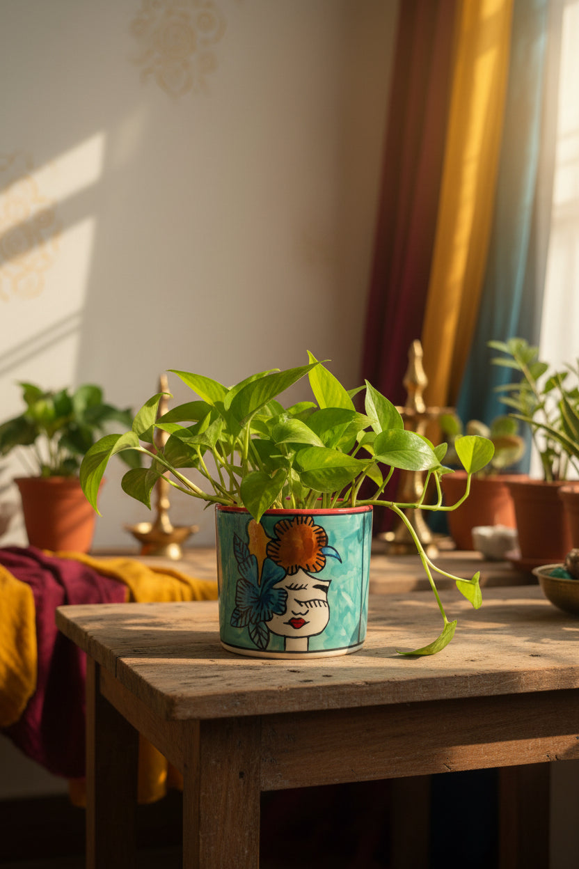 Hand-Painted Floral Girl Ceramic Multipurpose Holder | Planter, Vase & Organizer | 5 x 4 Inch | My Crockery Shop