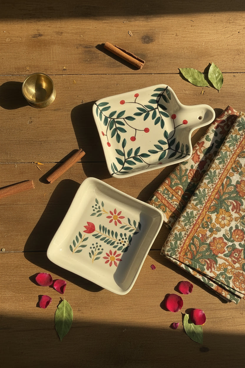 🌿 Hand-Painted Floral Pan Platter Collection
