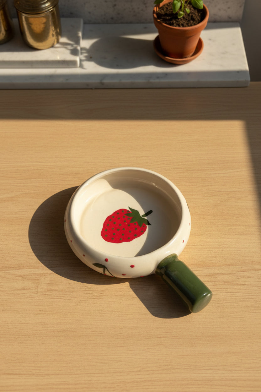 Orchard Charm Ceramic Snack Platter with Handle – Apple & Strawberry Collection