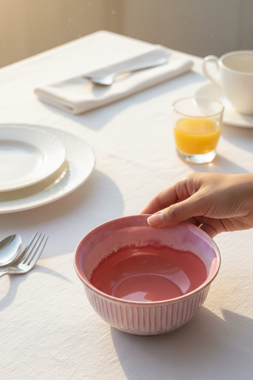 Blush and sage Stripe bowls capacity 600 mL