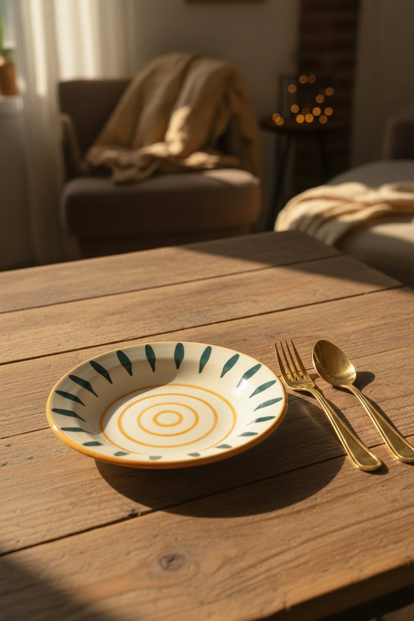 Pasta Bistro Ceramic Pasta Plate – Orange & Yellow Stripes | 8 Inch
