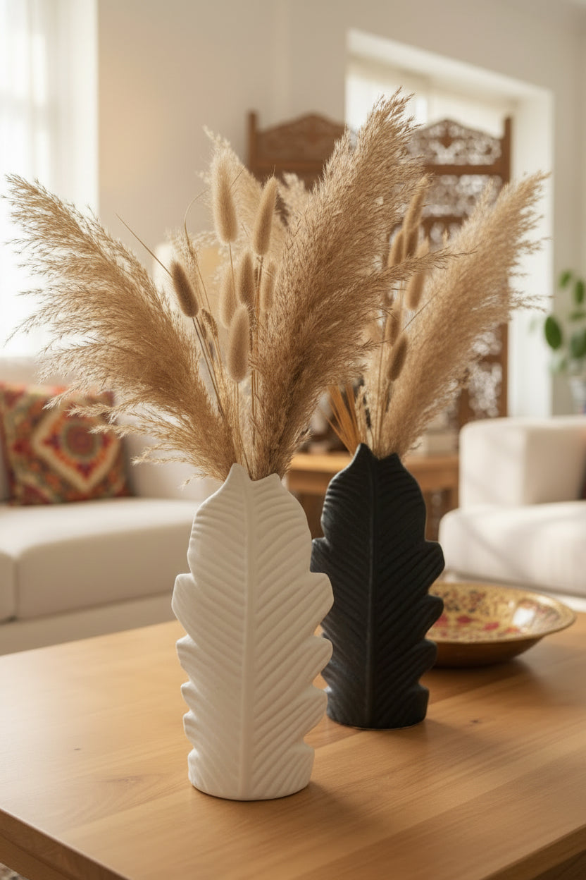 The "Folia" Embossed Ceramic Leaf Vase