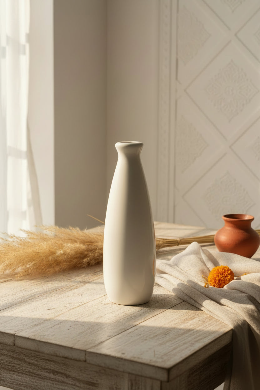 The "Aura" Tall Minimalist Glossy White Vase