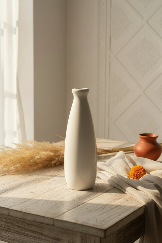 The "Aura" Tall Minimalist Glossy White Vase