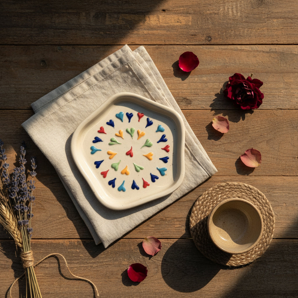 Heart & Boho Nazar Ceramic Cookie Plates 🤍💙💛

(set of 1)