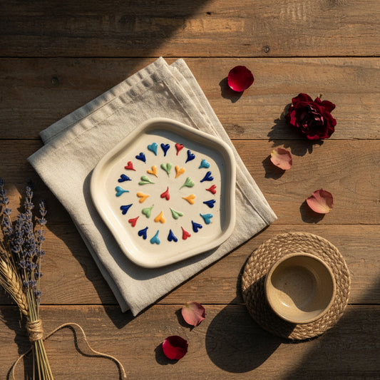 Heart & Boho Nazar Ceramic Cookie Plates 🤍💙💛

(set of 1)