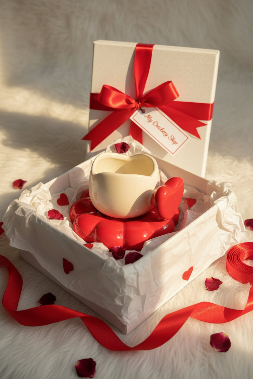 Bloom Heart Mug & Flower Saucer Set ( Set of 1)