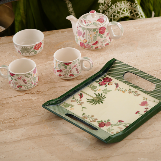 My Crockery Shop Floral Ceramic Tea Set with Tray
