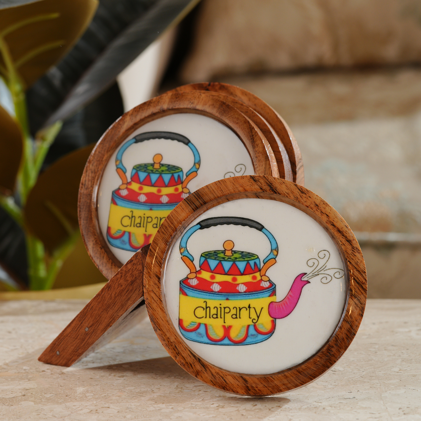 My Crockery Shop Wooden Tea Coaster- Set Of 4