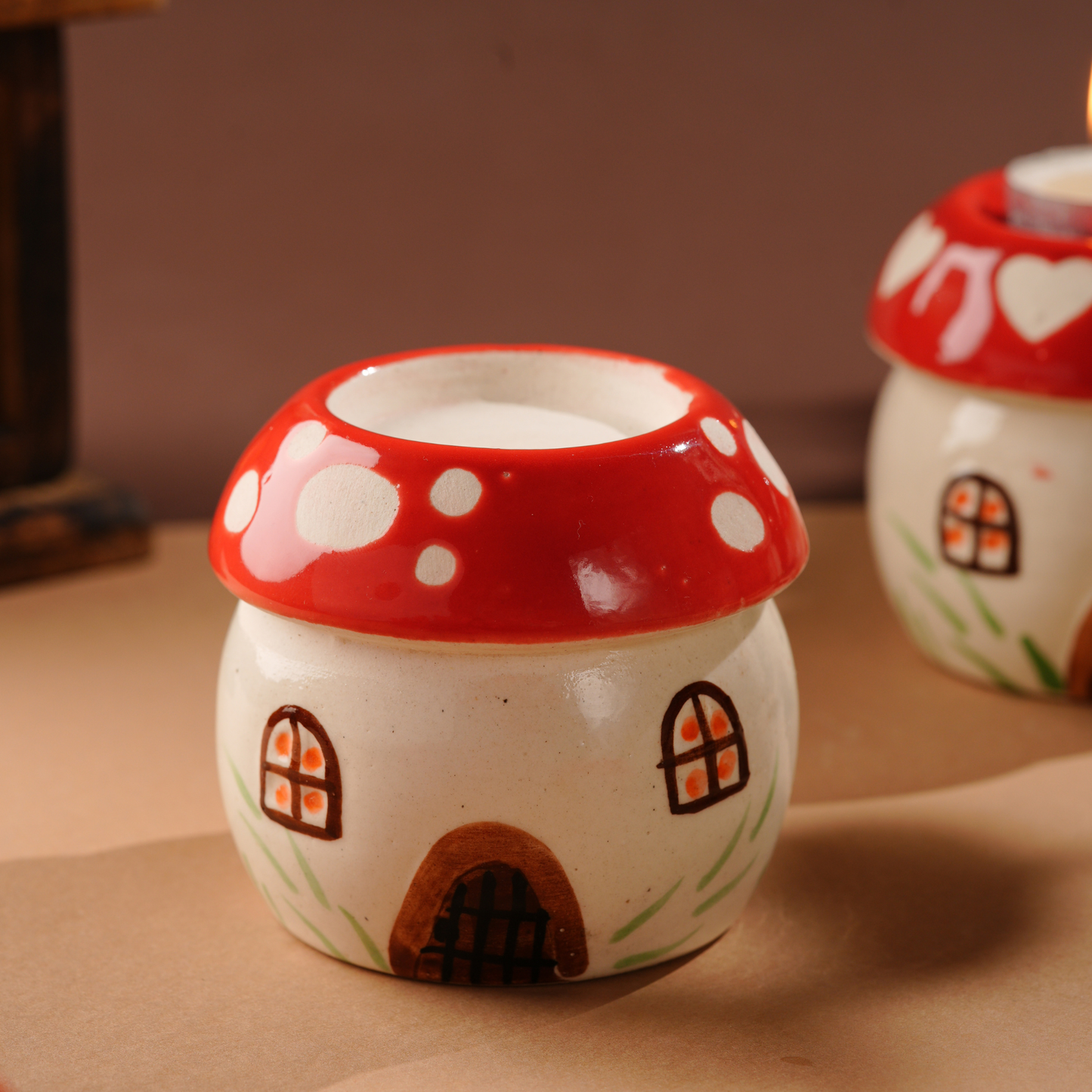 My Crockery Shop Handcrafted Glazed Ceramic Hut Candle Holder