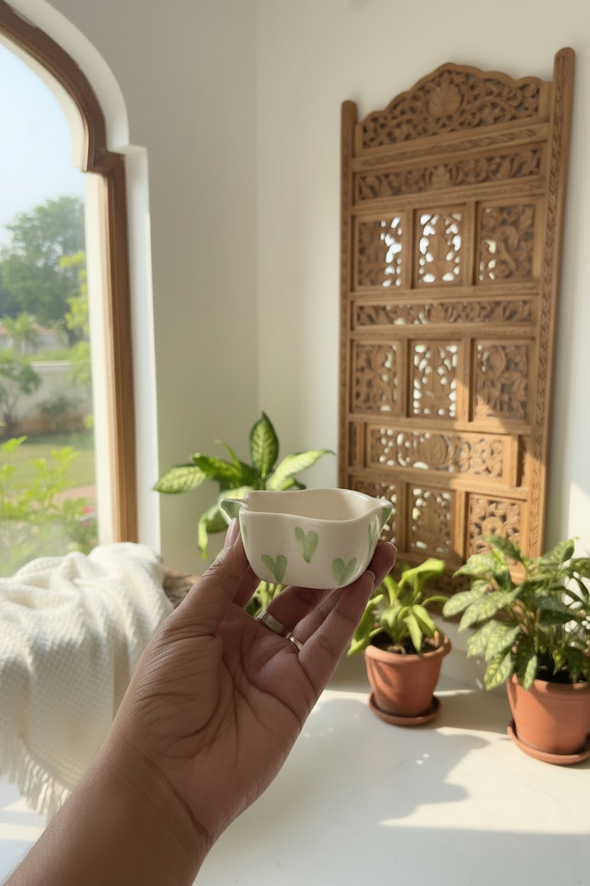 💚 Heart & Leaf Ceramic Dip Bowls ( Set of 1)