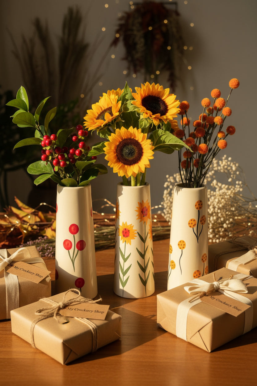 Cherry bloom , Sunflower and daisy stem vases