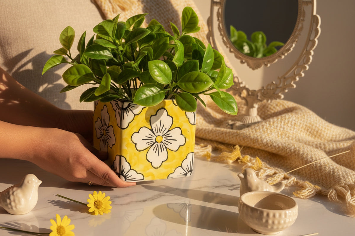 🌸 Rangoli Bloom Ceramic Planter (Set of 1)