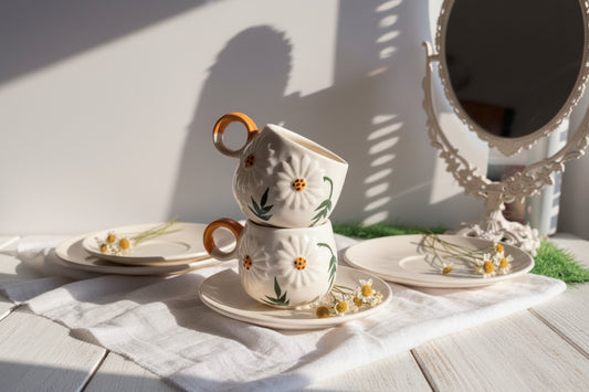 🌻 Sunny Bloom Embossed Tea Cup cups ( set of 1 )