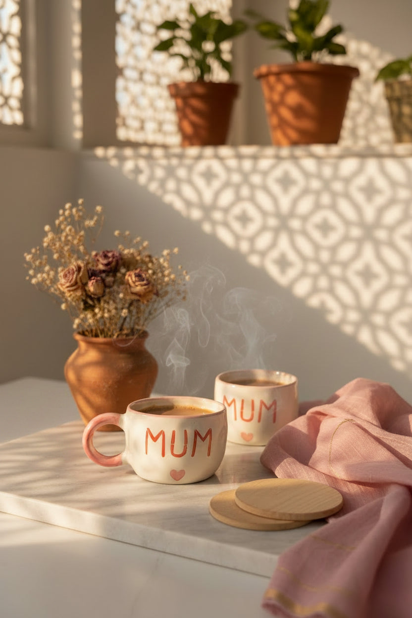 Mum & Papa Ceramic Mug & Saucer Set – Handcrafted Gift Set | 220 mL | Microwave Safe