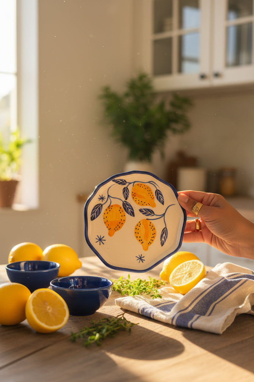 Spiral Ceramic Snack Plate Collection – Handcrafted Lemon & Floral Series
Set of 1 (5 inch diameter )