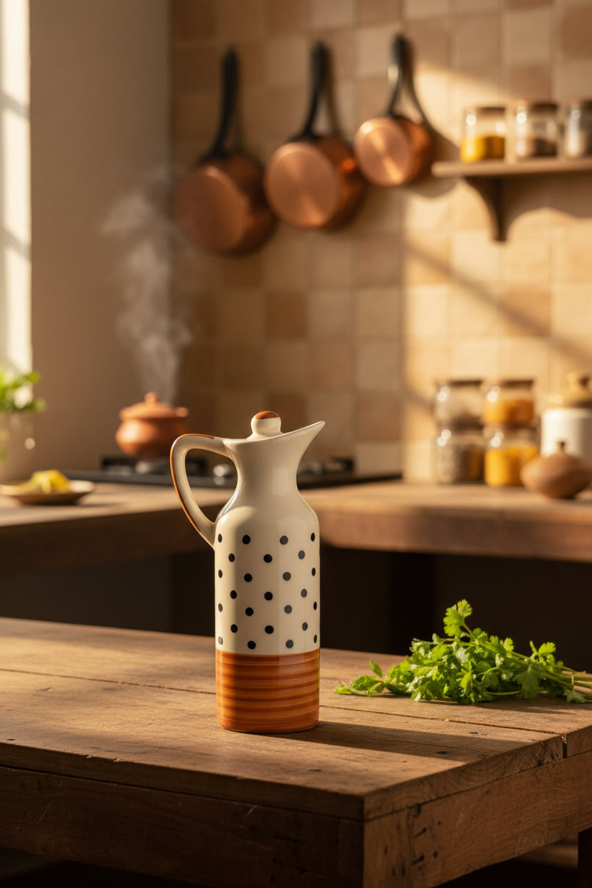 Earthy Charm Handcrafted Ceramic Oil Dispenser – 350 mL