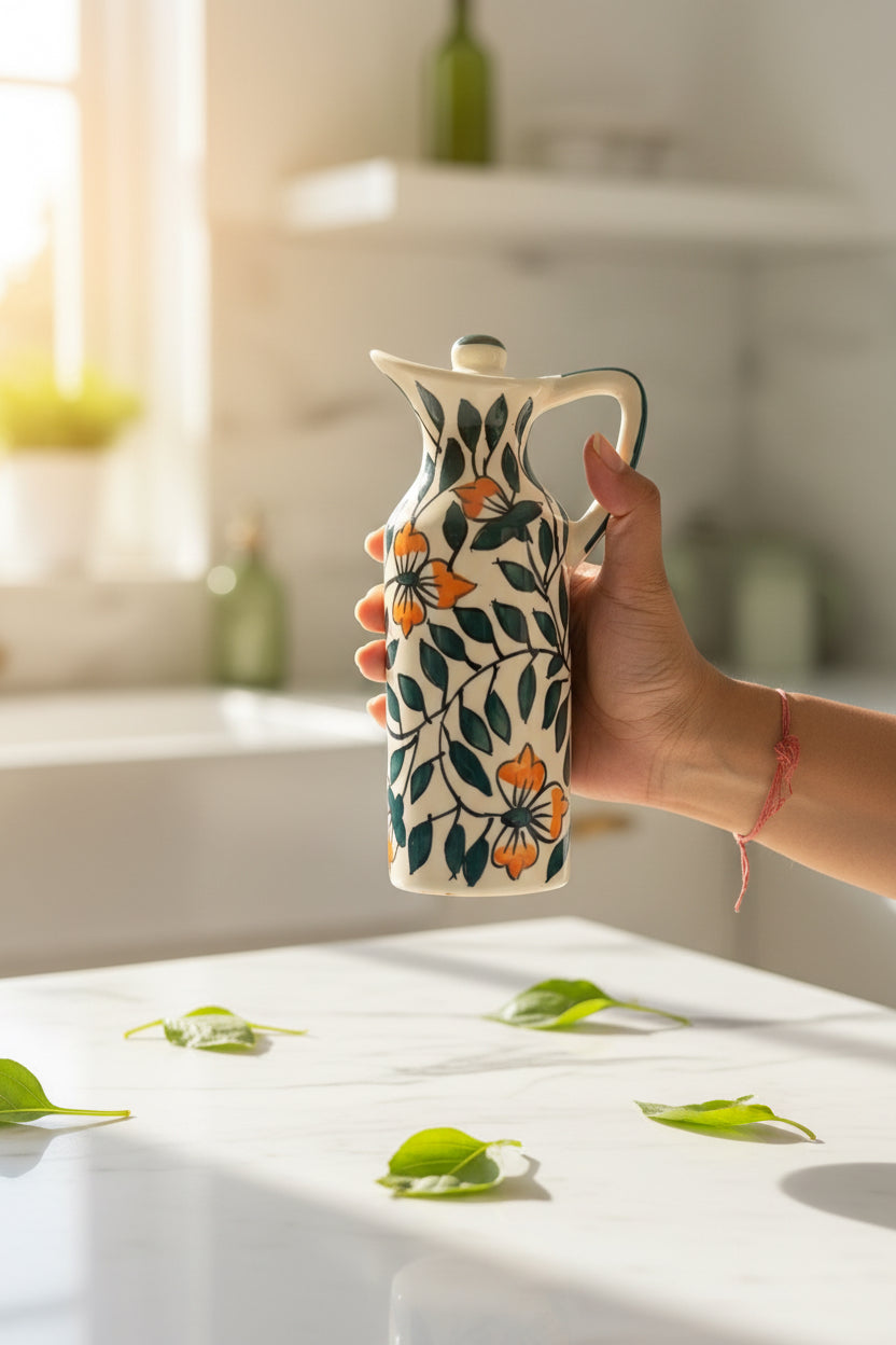 🌿 Artisan Ceramic Oil Dispenser | Handcrafted Pour Bottle (350 mL)